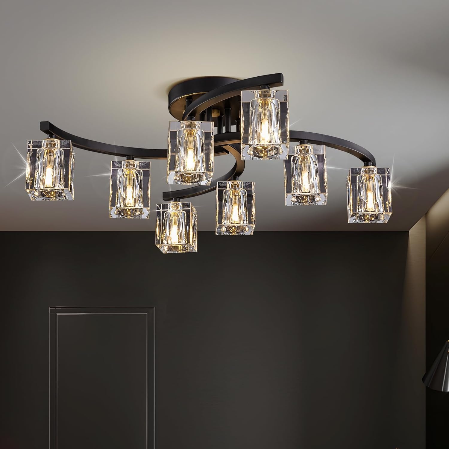 Sputnik Plafondlamp 8-lichts Kristal Zwart Goud - 85% Korting