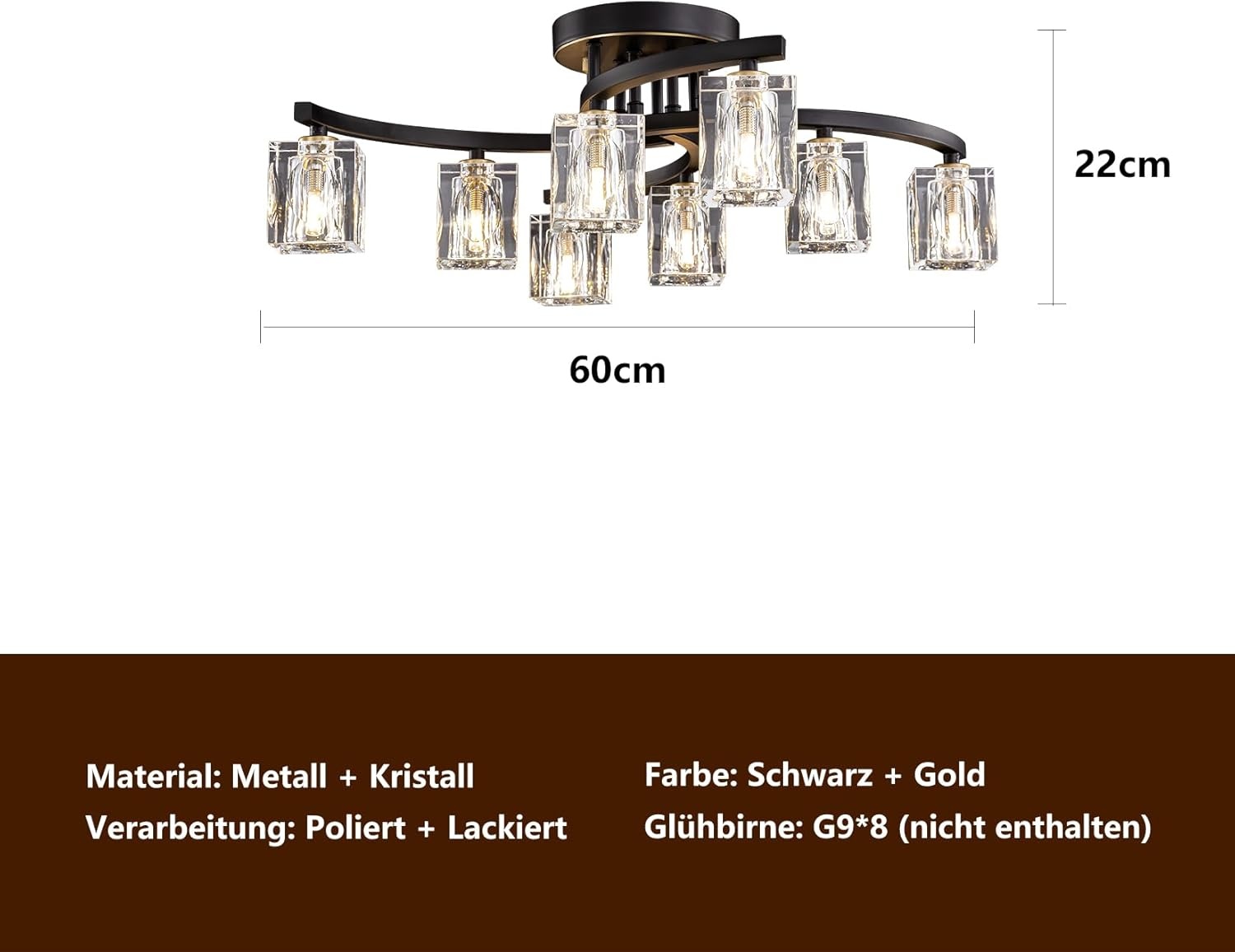 Sputnik Plafondlamp 8-lichts Kristal Zwart Goud - 85% Korting