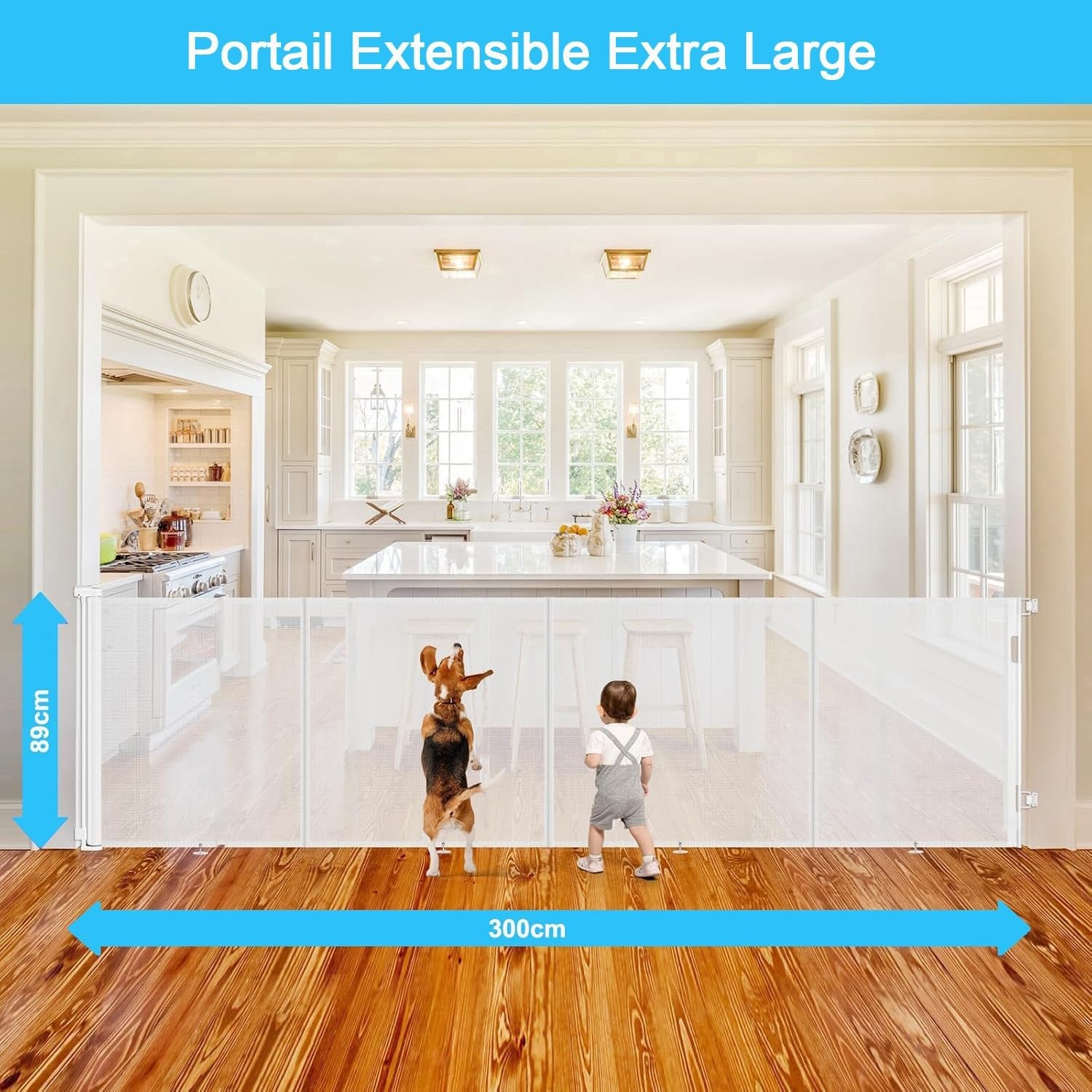 Intrekbaar Veiligheidshek: 0-300 cm Breed, Grijs