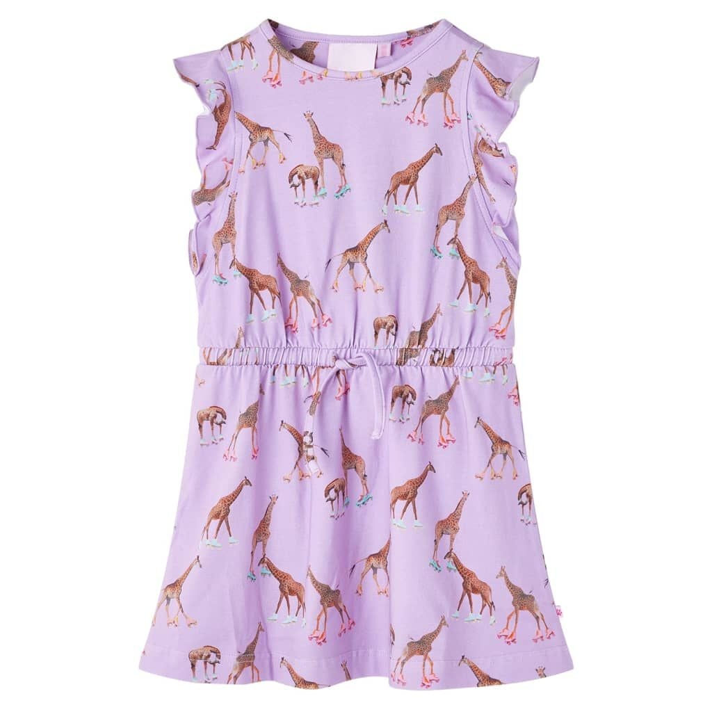 Lila Kinderjurk met Ruches en Giraffenprint - Maat 128 (7-8 jaar) - 29% Korting!