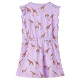 Lila Kinderjurk met Ruches en Giraffenprint - Maat 128 (7-8 jaar) - 29% Korting!