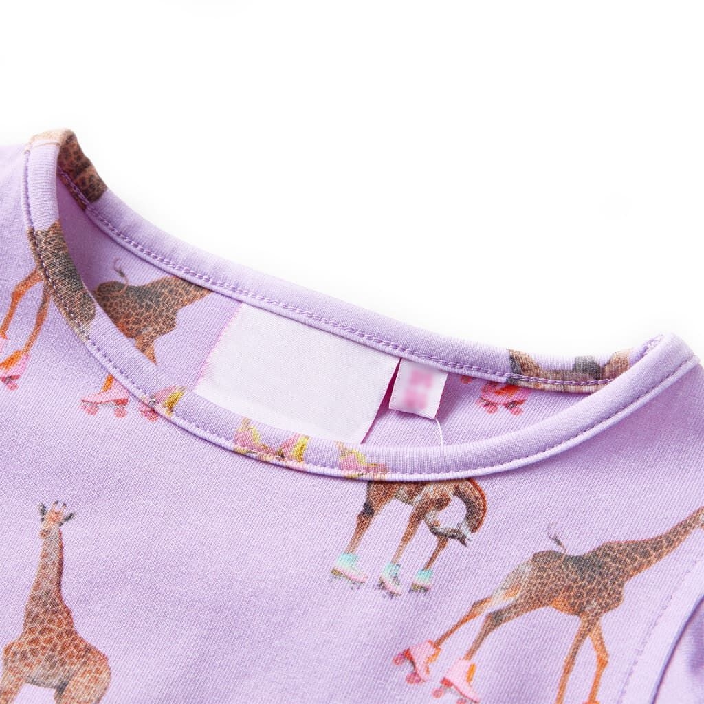 Lila Kinderjurk met Ruches en Giraffenprint - Maat 128 (7-8 jaar) - 29% Korting!