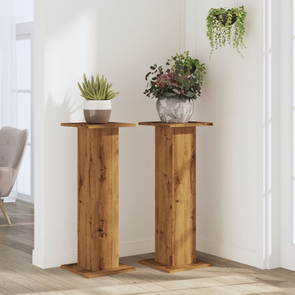 Plantenstandaards Hout 2 stuks 80cm Artisanaal Eiken 29% Korting