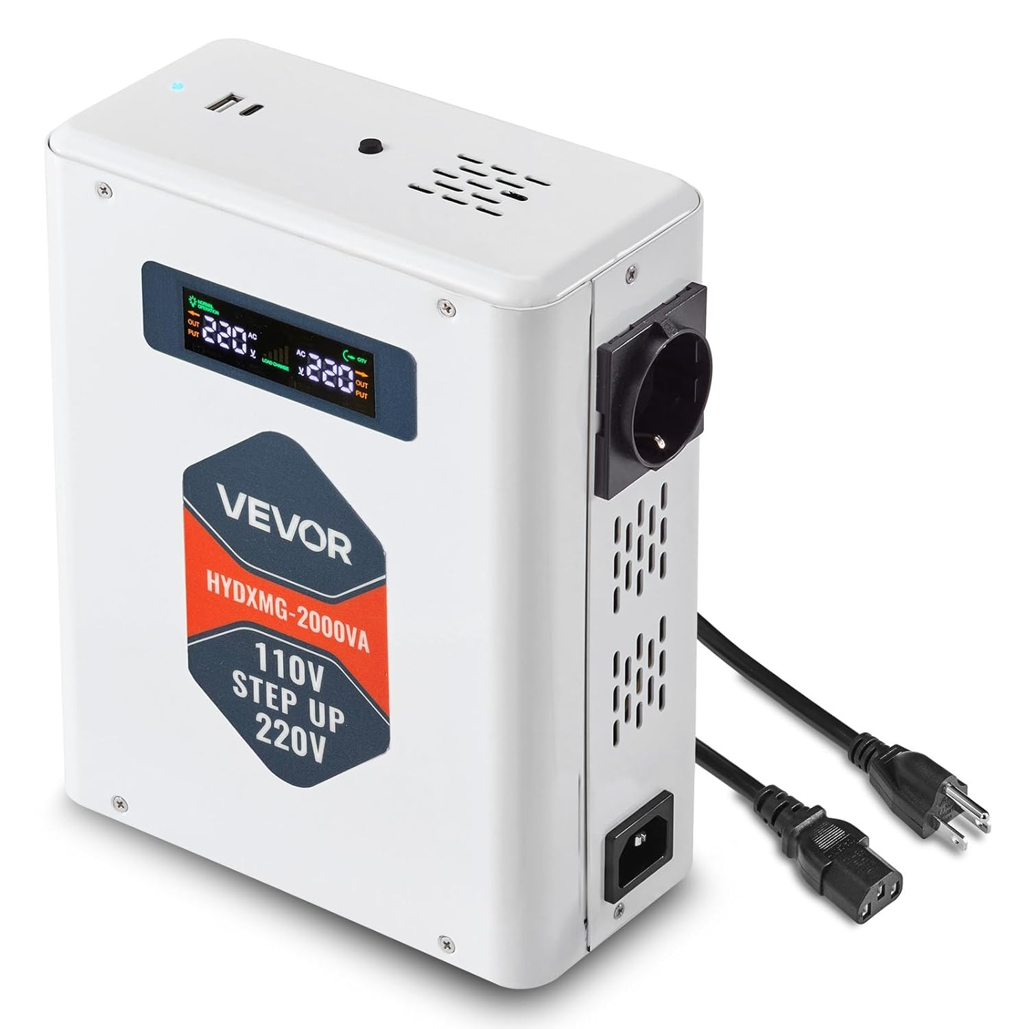 Krachtige Spanningsomvormer 110V naar 220V, 2000VA, met USB, Type-C, LCD