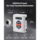 Krachtige Spanningsomvormer 110V naar 220V, 2000VA, met USB, Type-C, LCD