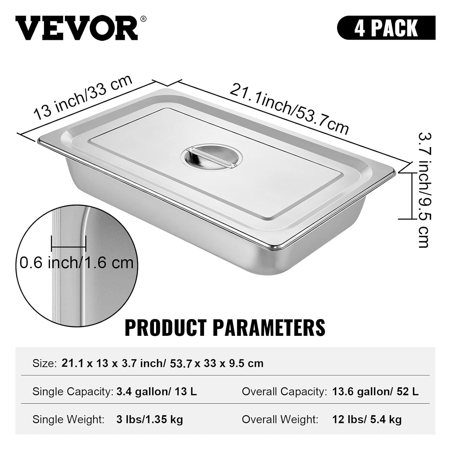 4 Gastronorm Bakken RVS 53,5x33x9,5 cm | 53% Korting
