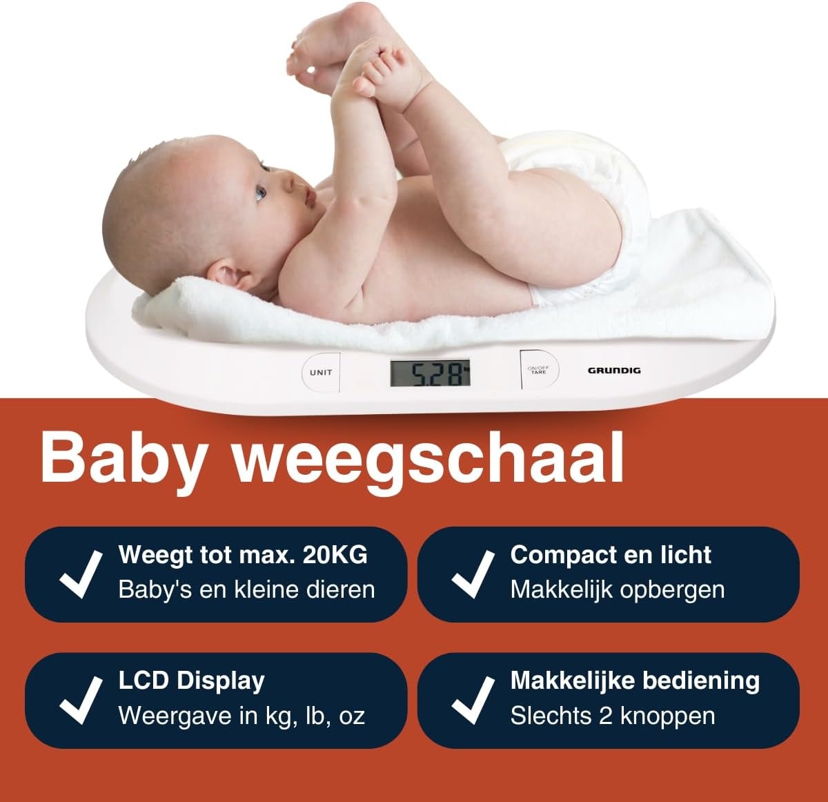 Digitale Babyweegschaal Wit - 20 kg Max - 10g Nauwkeurig - 29% Korting!