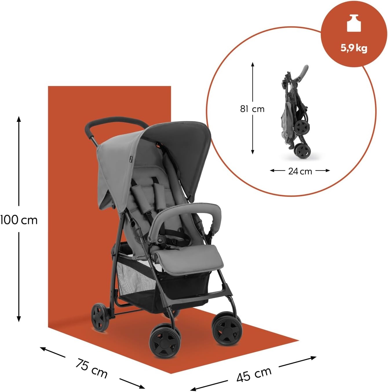 Lichtgewicht Kinderbuggy Grijs | 5,9kg, Compact & Zwenkwielen | 34% Korting