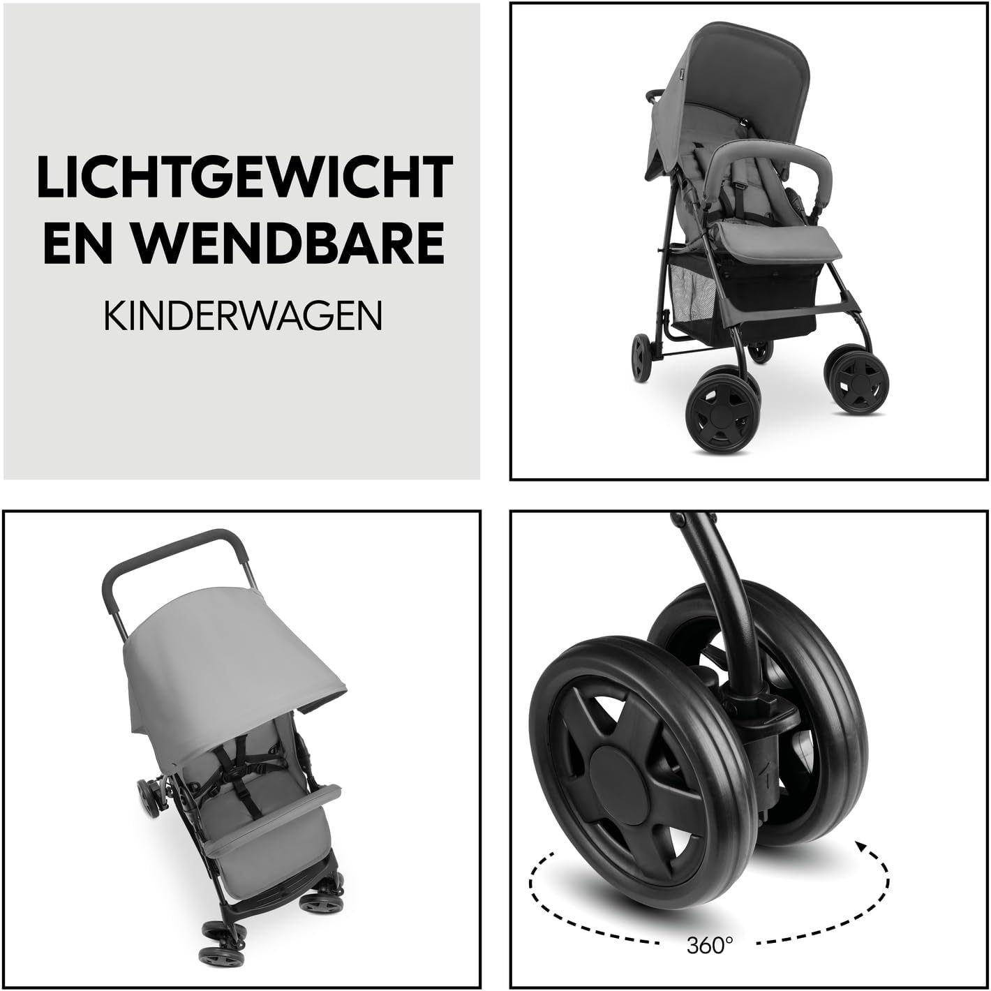 Lichtgewicht Kinderbuggy Grijs | 5,9kg, Compact & Zwenkwielen | 34% Korting