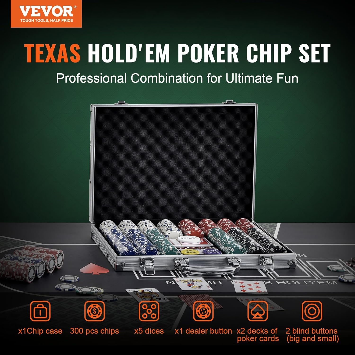 Pokerset 300 Chips 11,5g PS-kunststof in Aluminium Koffer - 33% Korting