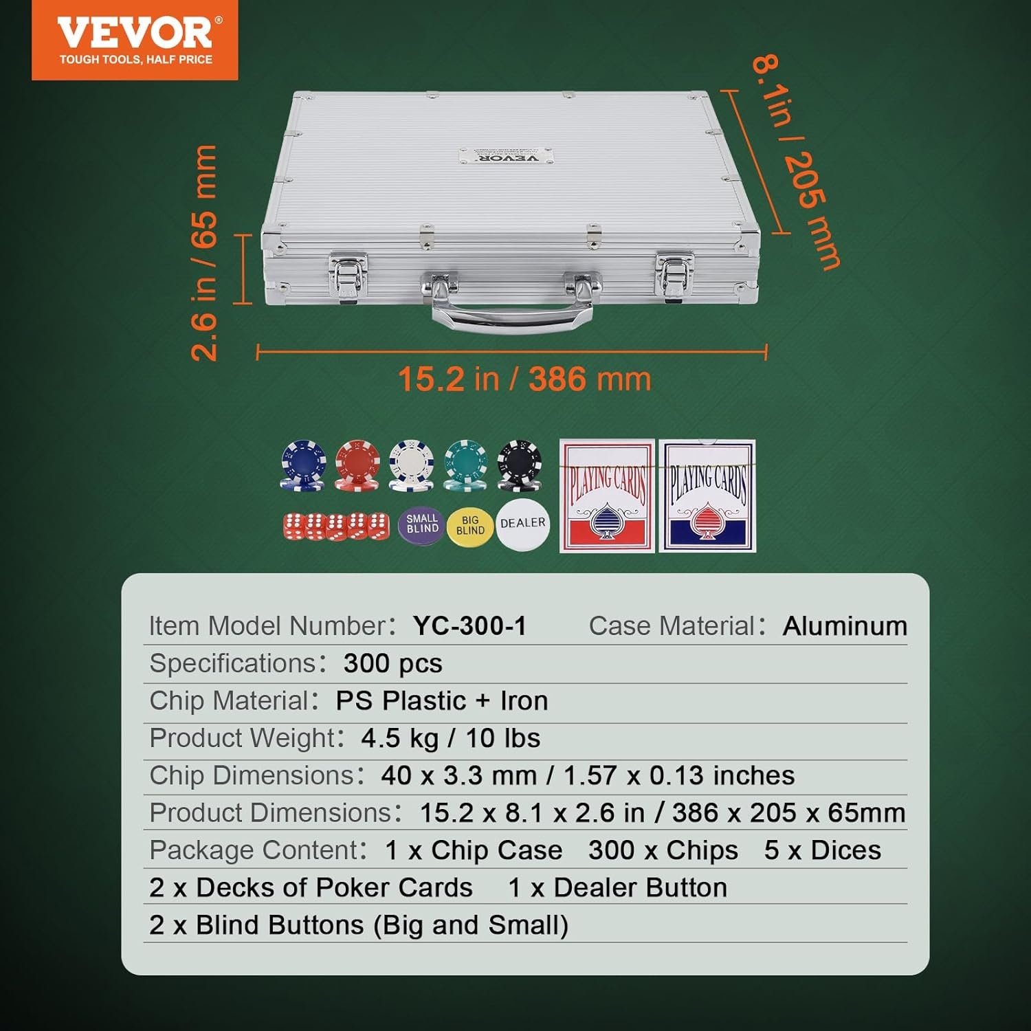 Pokerset 300 Chips 11,5g PS-kunststof in Aluminium Koffer - 33% Korting