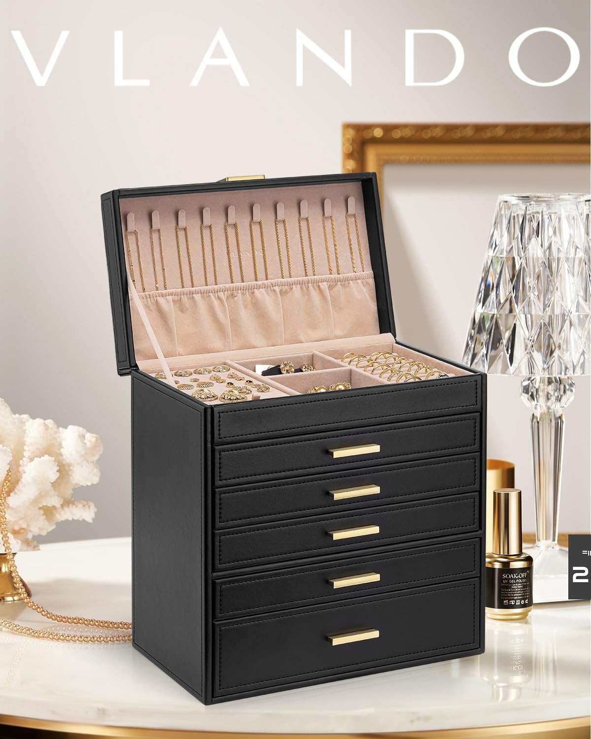 Sieradendoos Zwart 6 Niveaus met 34% Korting