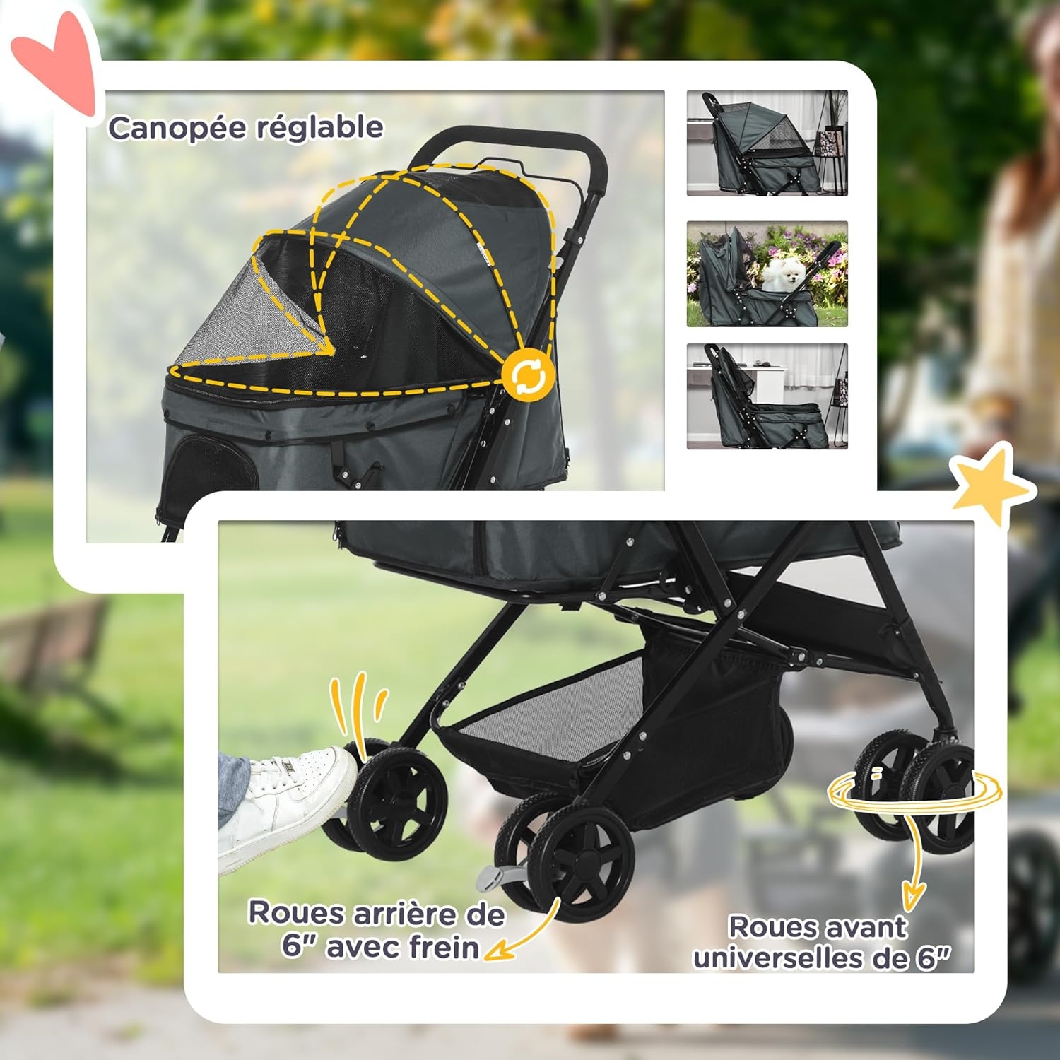 Opvouwbare Hondenbuggy Grijs | Ademend Gaas | 34% Korting