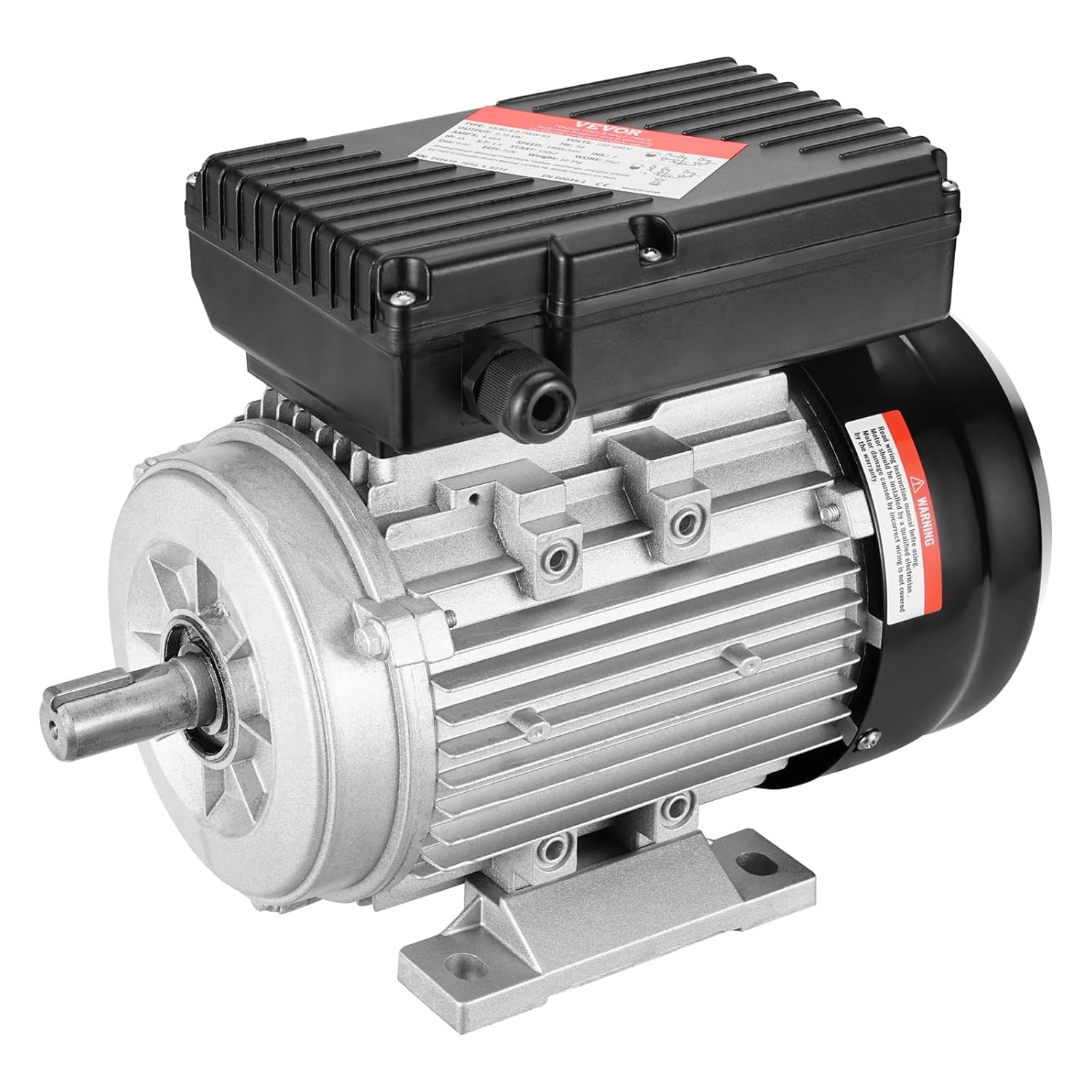 VEVOR Elektromotor 0,75 kW eenfasige luchtcompressormotor, 1400 tpm, AC 220-240 V, 5,45 A, frame 80, B3, 19 mm clavesas, CW/CCW-rotatie voor landbouwmachines en uitrusting