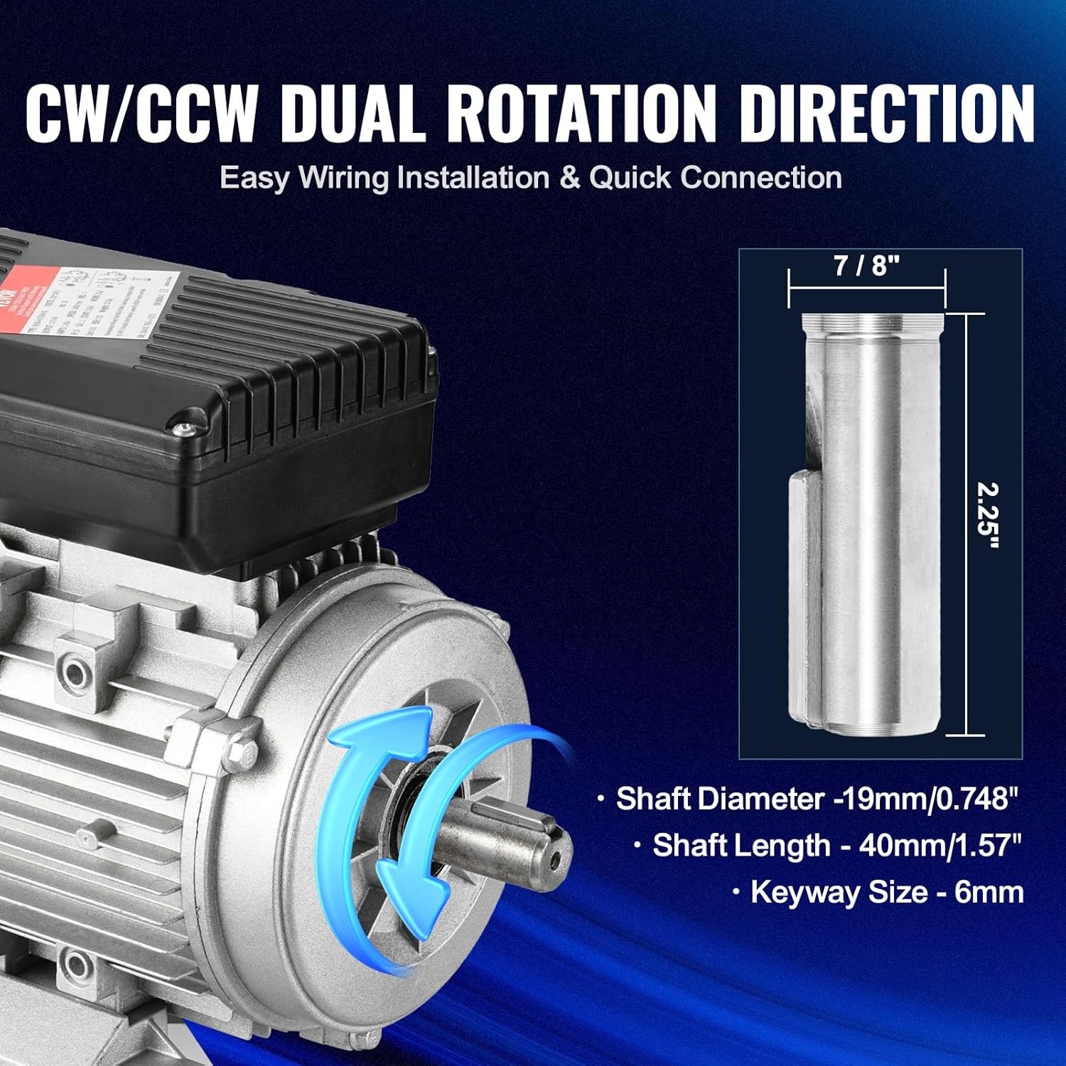 VEVOR Elektromotor 0,75 kW eenfasige luchtcompressormotor, 1400 tpm, AC 220-240 V, 5,45 A, frame 80, B3, 19 mm clavesas, CW/CCW-rotatie voor landbouwmachines en uitrusting