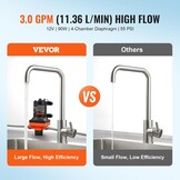 VEVOR Nautica Membraanpomp, 12 V, 3 GPM, 11,36 l/min, 4-kamer-waterpomp, 12 volt DC met automatische drukschakelaar, 40-100 psi, 55 psi, MNPT-aansluiting voor camper, jacht, voedsel, truck, camper,