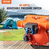 VEVOR Nautica Membraanpomp, 12 V, 3 GPM, 11,36 l/min, 4-kamer-waterpomp, 12 volt DC met automatische drukschakelaar, 40-100 psi, 55 psi, MNPT-aansluiting voor camper, jacht, voedsel, truck, camper,