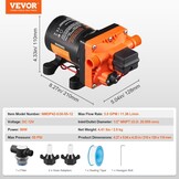 VEVOR Nautica Membraanpomp, 12 V, 3 GPM, 11,36 l/min, 4-kamer-waterpomp, 12 volt DC met automatische drukschakelaar, 40-100 psi, 55 psi, MNPT-aansluiting voor camper, jacht, voedsel, truck, camper,