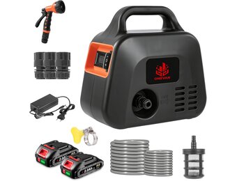 ONEVAN Accu Waterpomp 600L/u, Elektrische Tuinpomp met Vermogensindicator en 2 Accu's (Zwart, Klein)