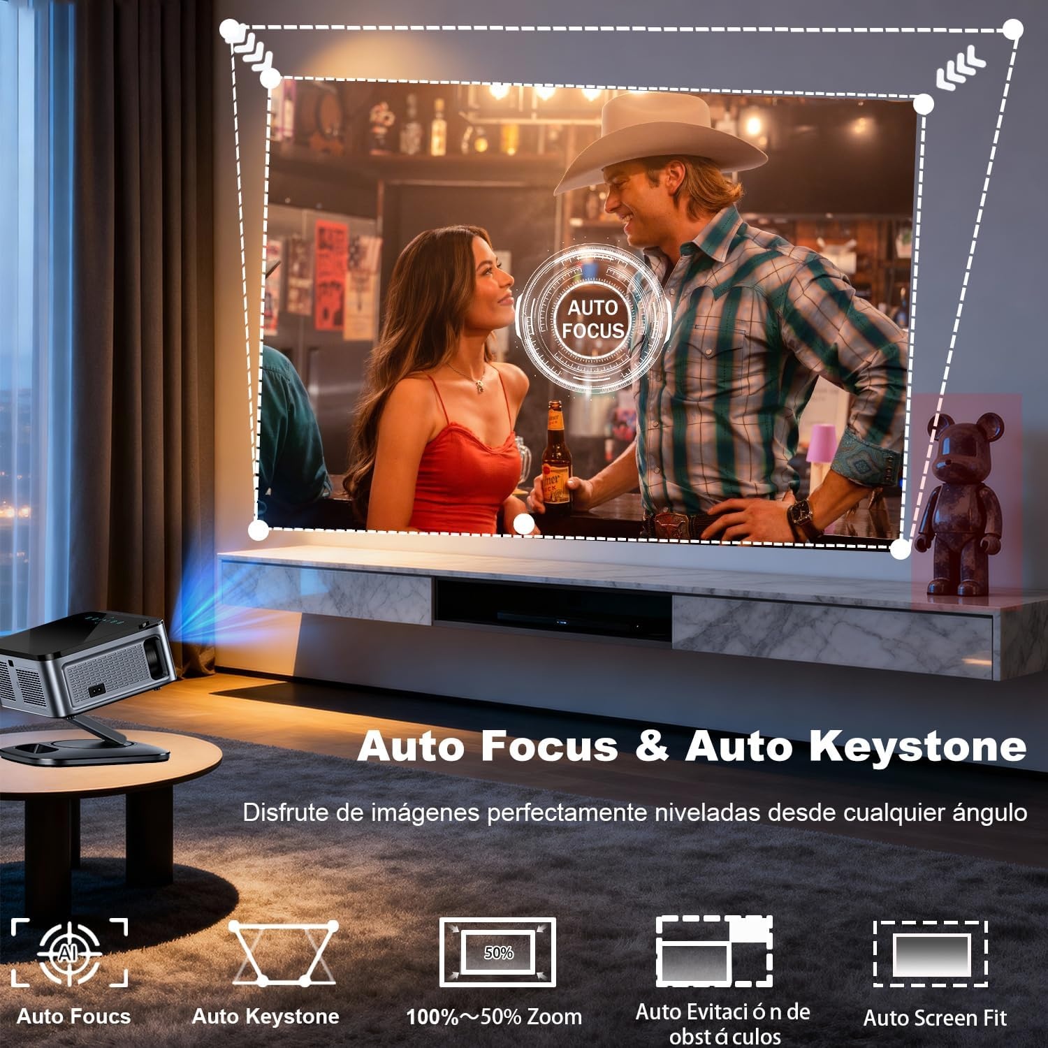 1500 ANSI / Google TV / Auto Focus: XIWBSY draagbare projector 38000 lumen, 360° draaibaar, wifi 6, Bluetooth 5.3, spraakbediening, ondersteuning 4K 1080P, videoprojectoren voor thuisbioscoop/outdoor