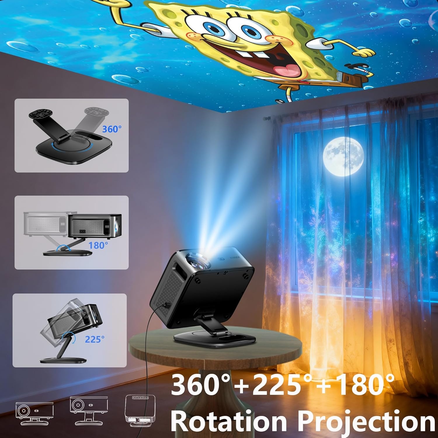 1500 ANSI / Google TV / Auto Focus: XIWBSY draagbare projector 38000 lumen, 360° draaibaar, wifi 6, Bluetooth 5.3, spraakbediening, ondersteuning 4K 1080P, videoprojectoren voor thuisbioscoop/outdoor