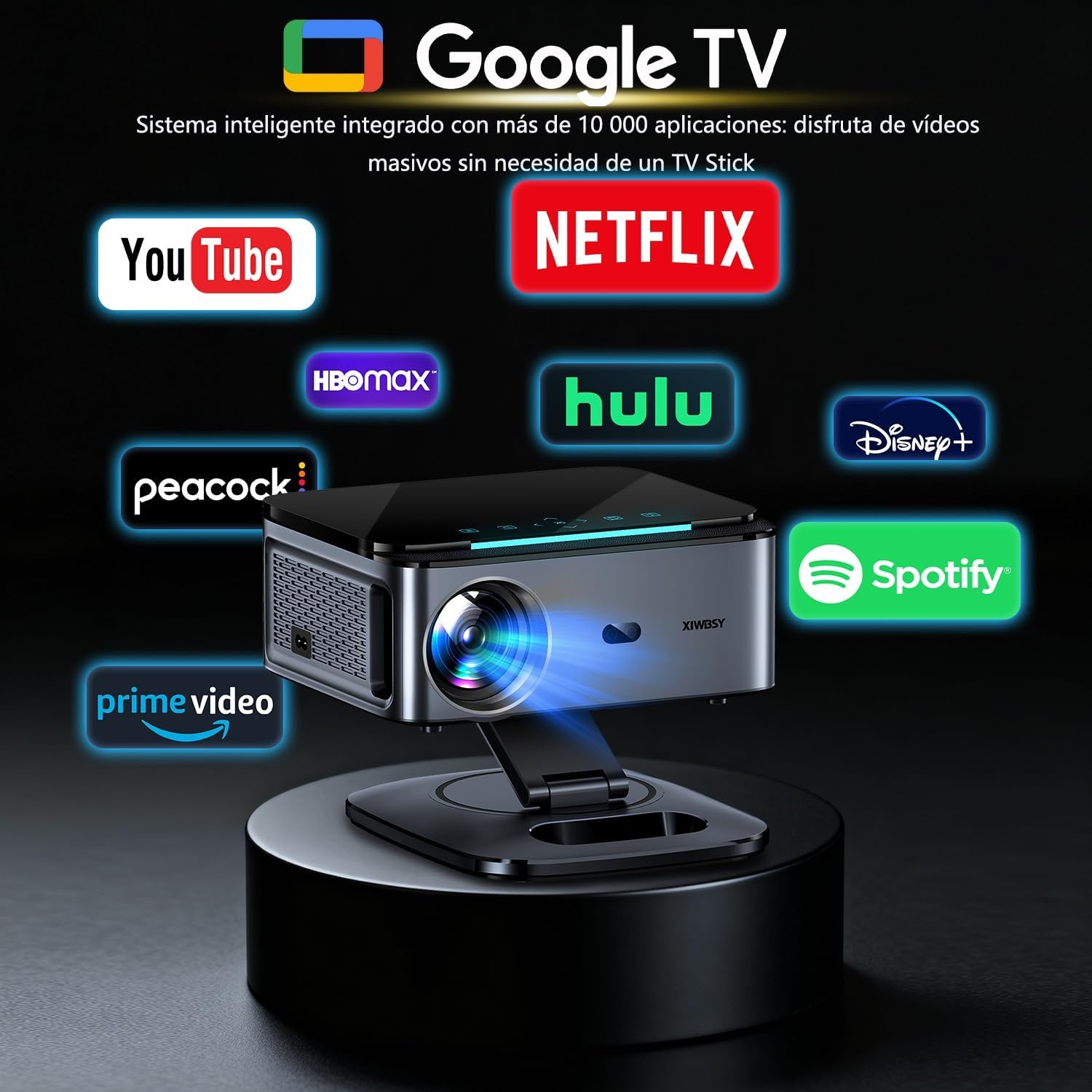1500 ANSI / Google TV / Auto Focus: XIWBSY draagbare projector 38000 lumen, 360° draaibaar, wifi 6, Bluetooth 5.3, spraakbediening, ondersteuning 4K 1080P, videoprojectoren voor thuisbioscoop/outdoor