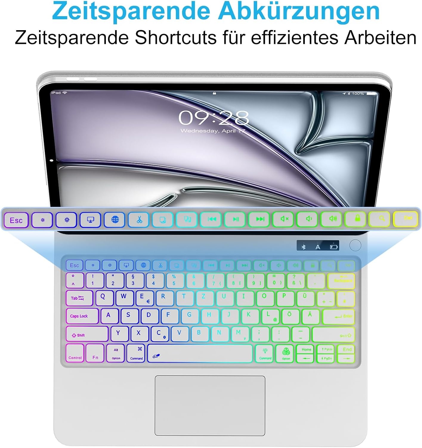 SENGBIRCH Magic Keyboard met Cover en Trackpad voor iPad Air 13" (2024/2025) en iPad Pro 12.9" - QWERTZ Duits, Wit