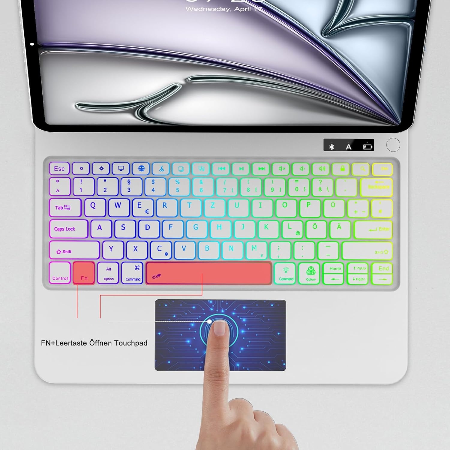 SENGBIRCH Magic Keyboard met Cover en Trackpad voor iPad Air 13" (2024/2025) en iPad Pro 12.9" - QWERTZ Duits, Wit