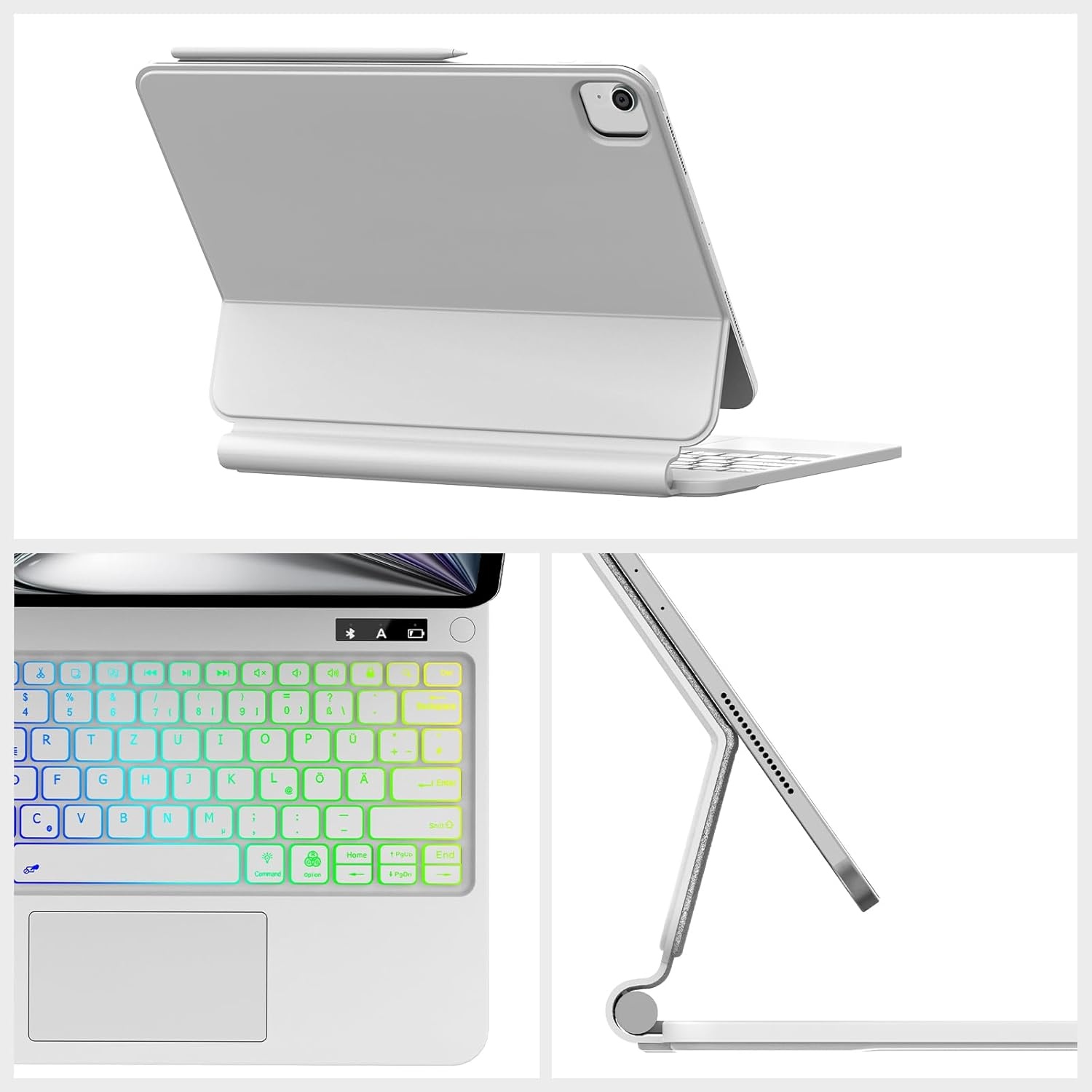 SENGBIRCH Magic Keyboard met Cover en Trackpad voor iPad Air 13" (2024/2025) en iPad Pro 12.9" - QWERTZ Duits, Wit