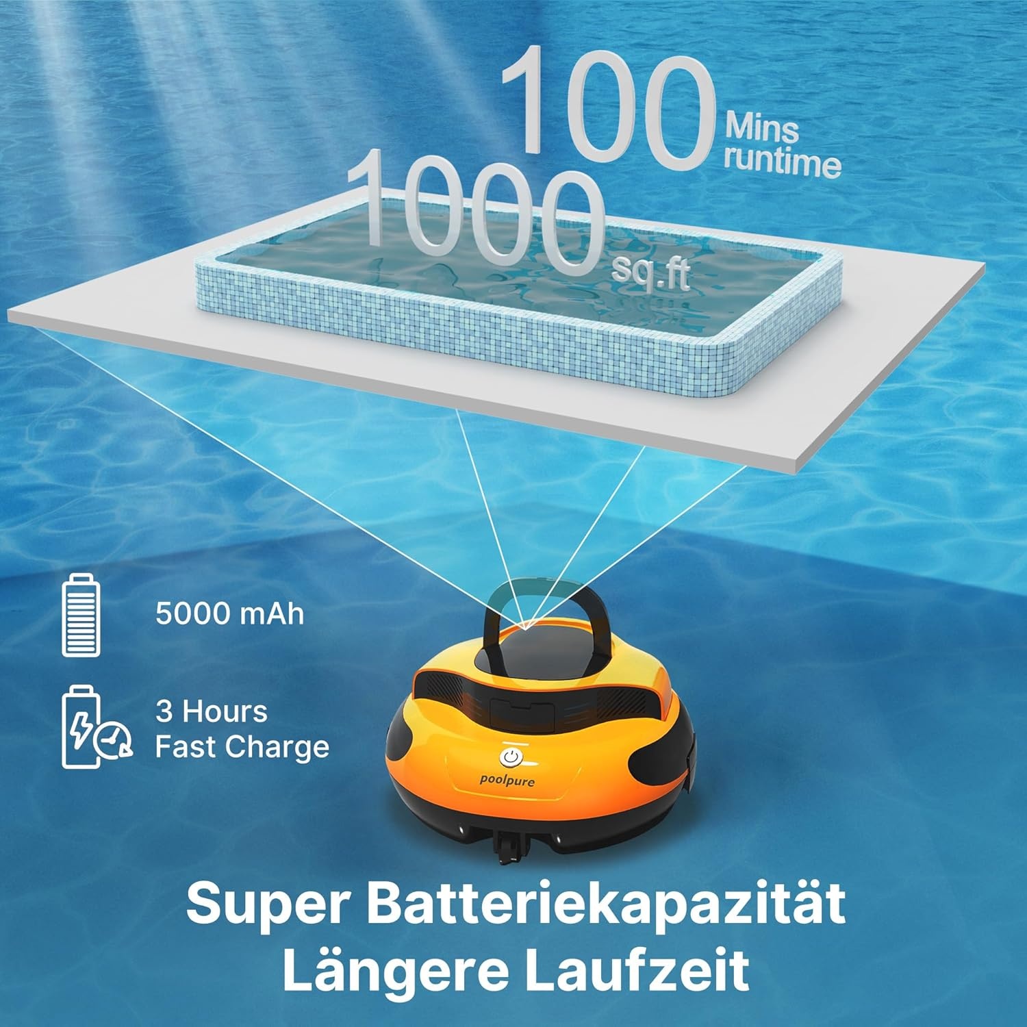POOLPURE Draadloze Zwembadrobot met Dubbele Motor en LED Indicatoren