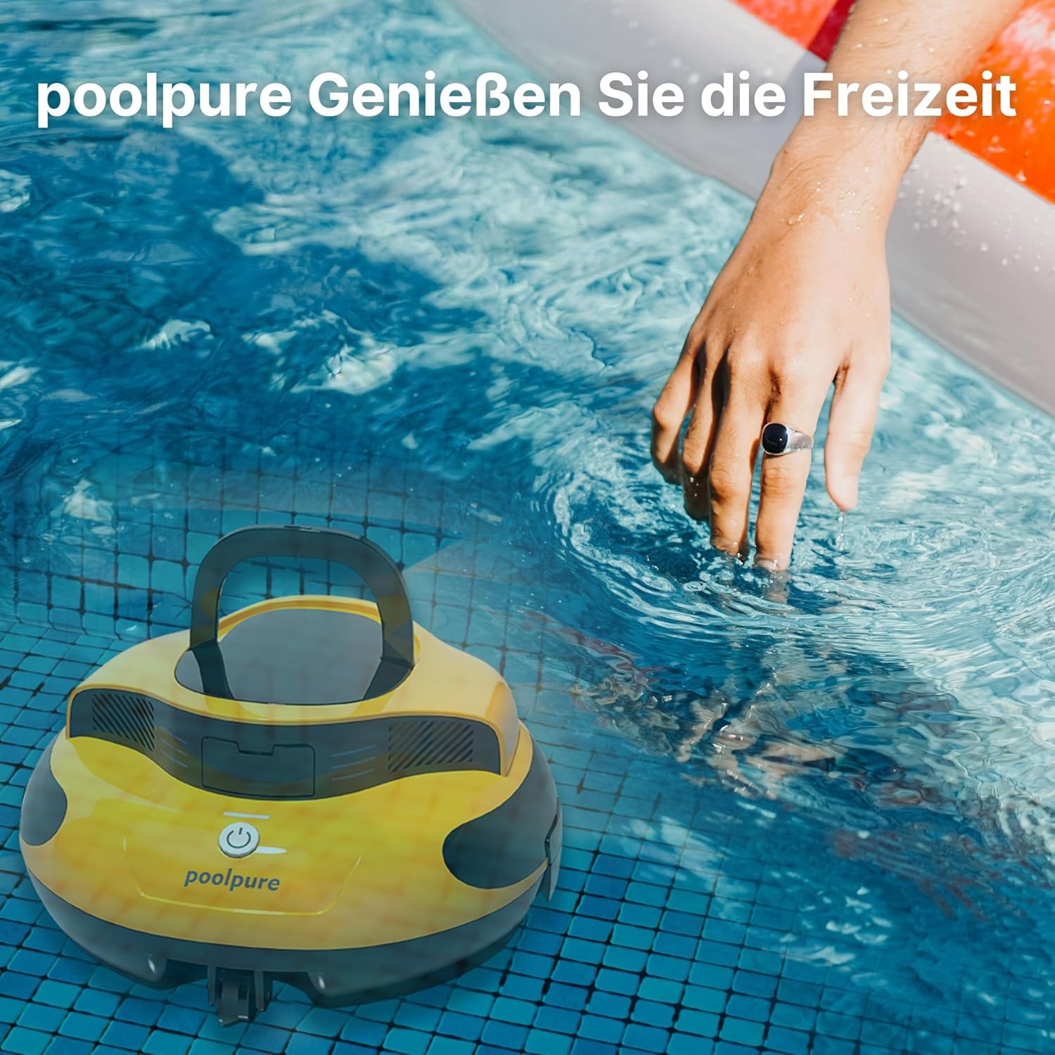 POOLPURE Zwembadrobot, 55 Wh-120 minuten reinigingstijd, dubbele motor, led-indicatoren, zelfparkeerfunctie, IPX8 waterdicht, draadloze zwembadstofzuiger accu, geel