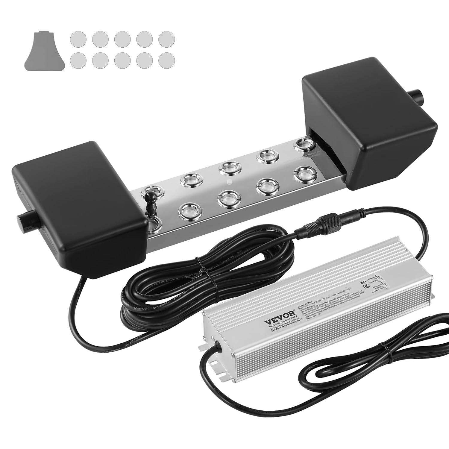 VEVOR 10 koppen ultrasone verstuiver, 7000 ml/h, IP67 waterdichte mistfabrikant met 280 W voeding, boei, reserveschijven, voor vijver, tuin, rotstuin, kas, Halloween-decoratie
