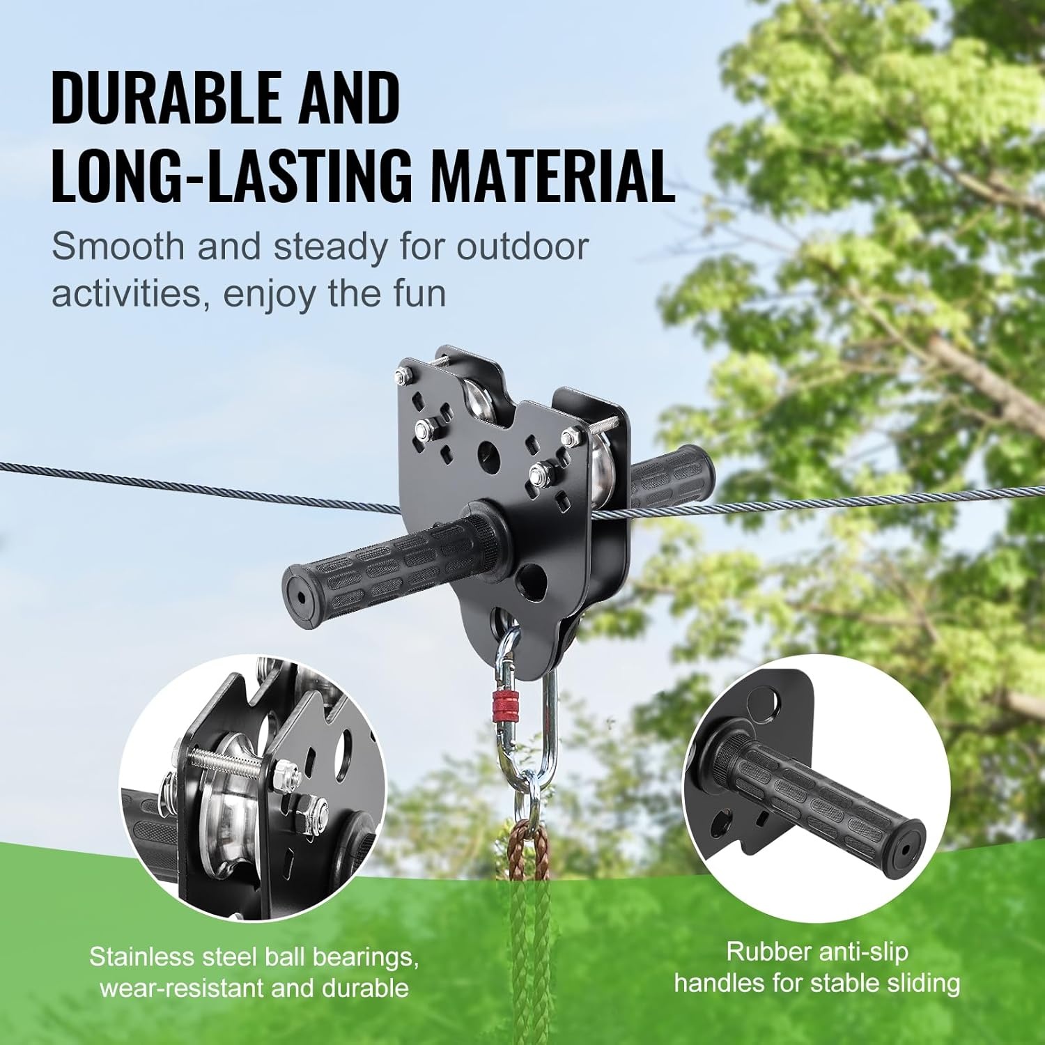 VEVOR Zipline Kit voor kinderen en volwassenen, 80ft Zip Line Kits tot 500 lbs, achtertuin buiten snelle installatie tokkelbaan, speeltuin entertainment met roestvrijstalen tokkelbaan, veerrem,