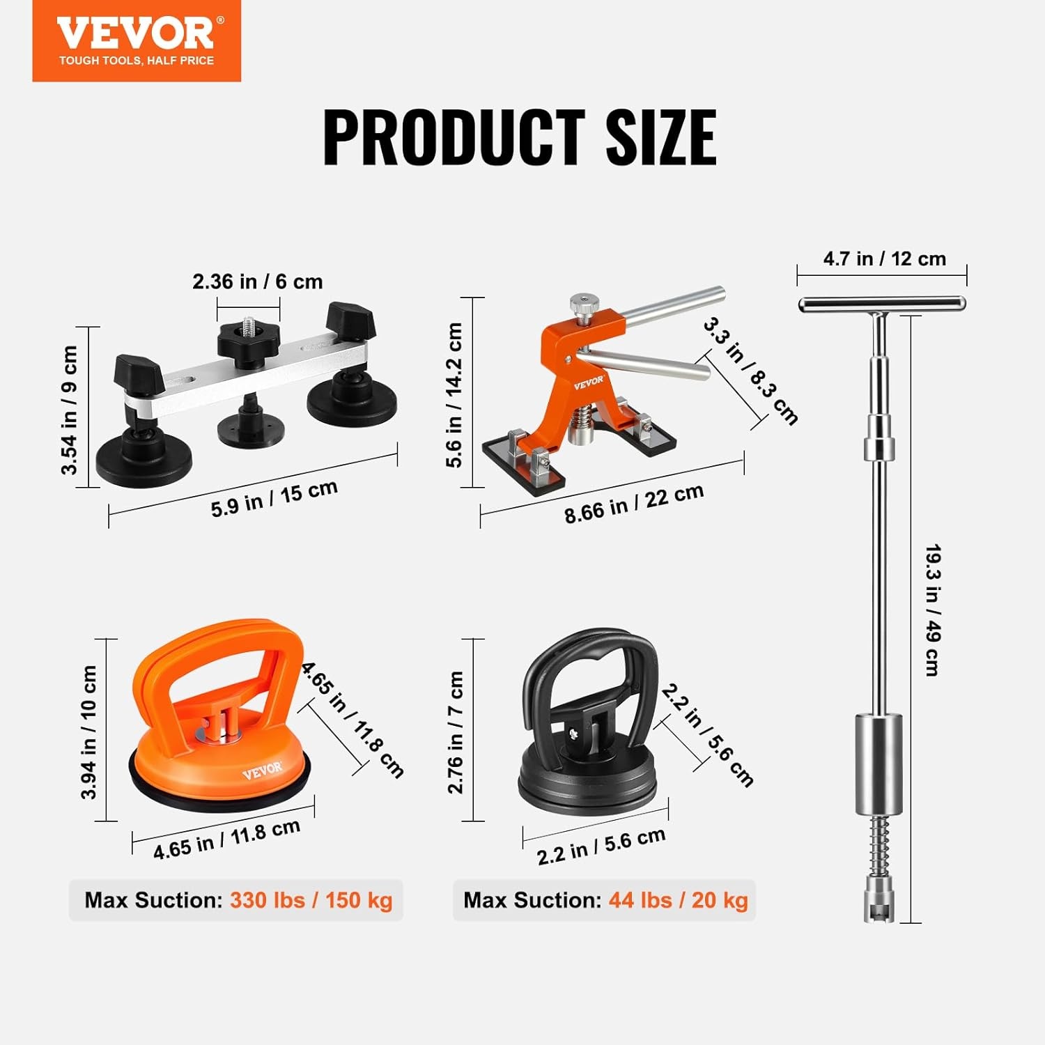 VEVOR 107-delige reparatieset voor deuken zonder verf, met goudkleurige lifter, brugtrekker, glijhamer, zuignap, stoomreiniger voor auto's