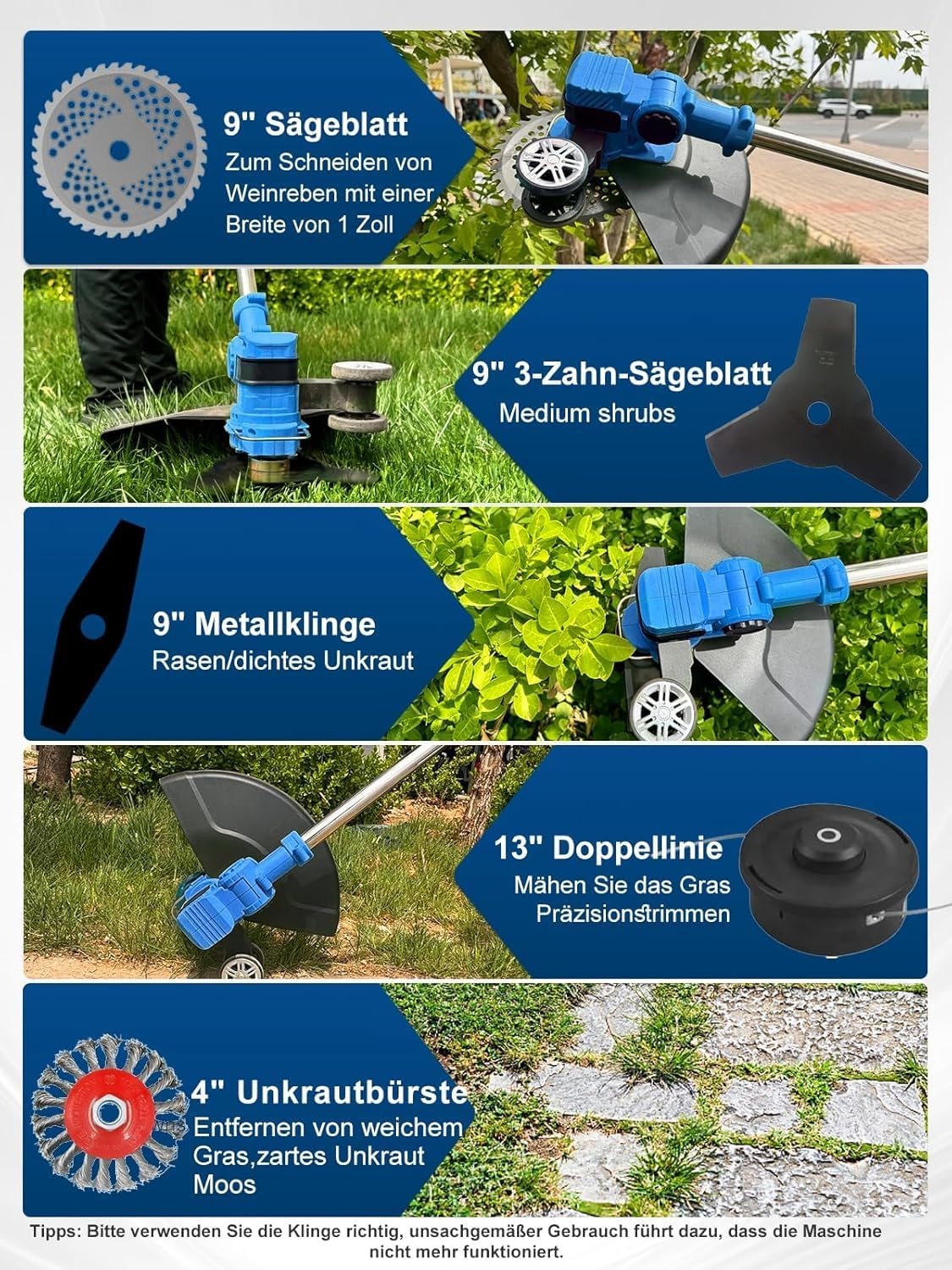Accu-grastrimmer voor Makita-accu's met 5 soorten messen, borstelloze grastrimmer met onkruidborstel, 5-in-1 elektrische grastrimmer, 90 graden draaibare kop voor gazon en tuin