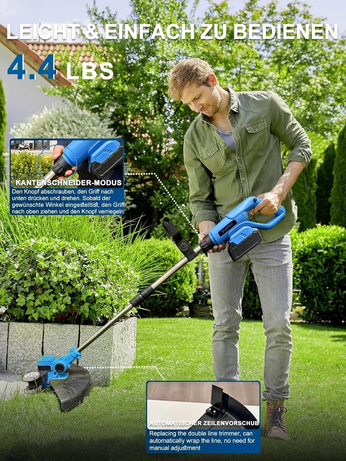Accu-grastrimmer voor Makita-accu's met 5 soorten messen, borstelloze grastrimmer met onkruidborstel, 5-in-1 elektrische grastrimmer, 90 graden draaibare kop voor gazon en tuin