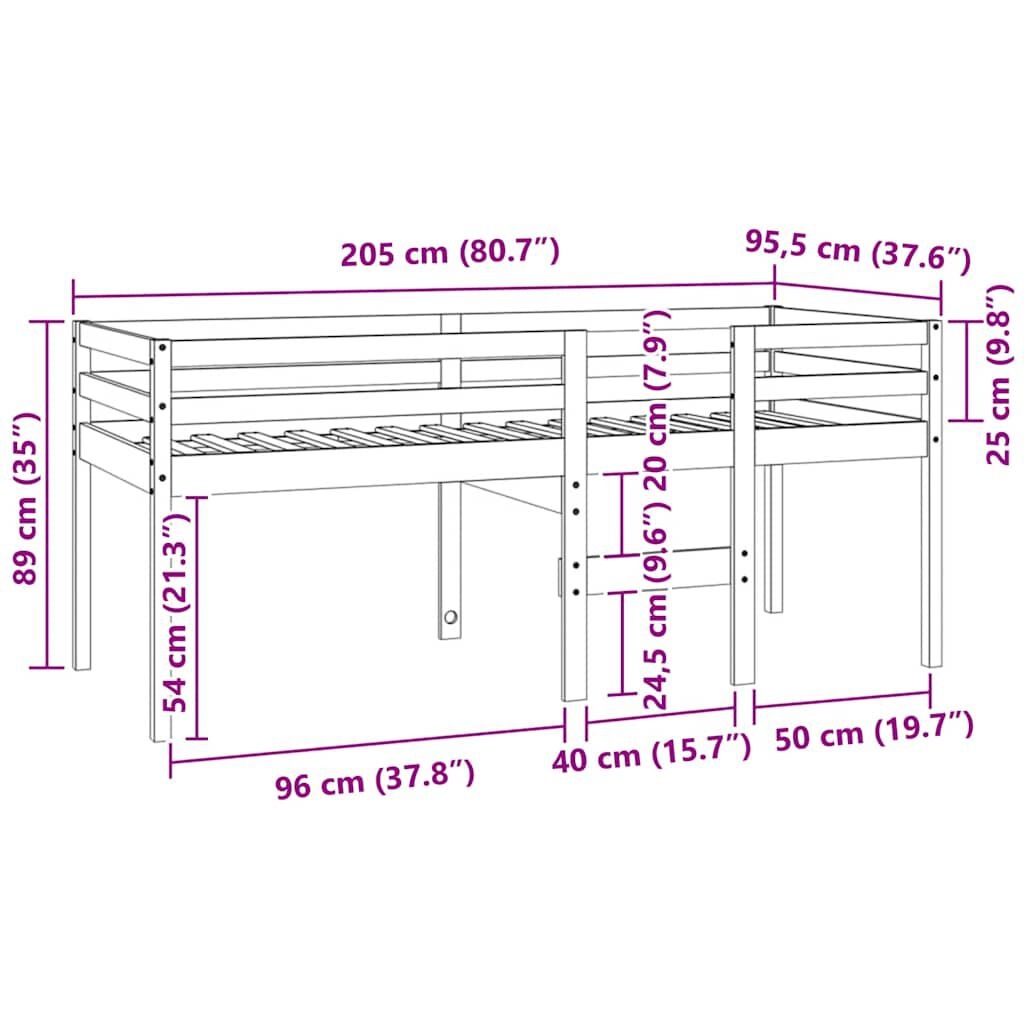 vidaXL Hoogslaper massief grenenhout wit 90x200 cm