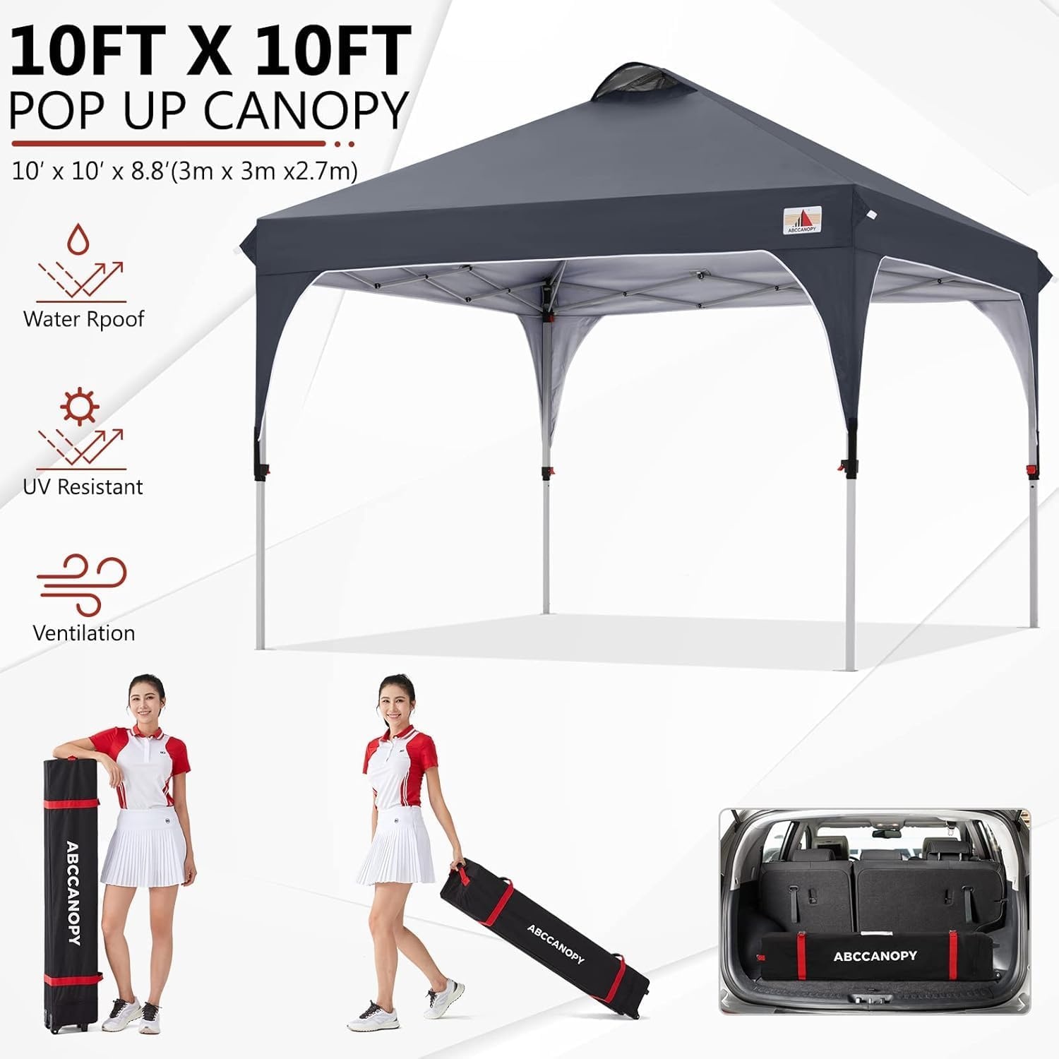 ABCCANOPY 3x3m Pop-Up Gazebo met Roltas en Gewichtszakken - Antracietgrijs