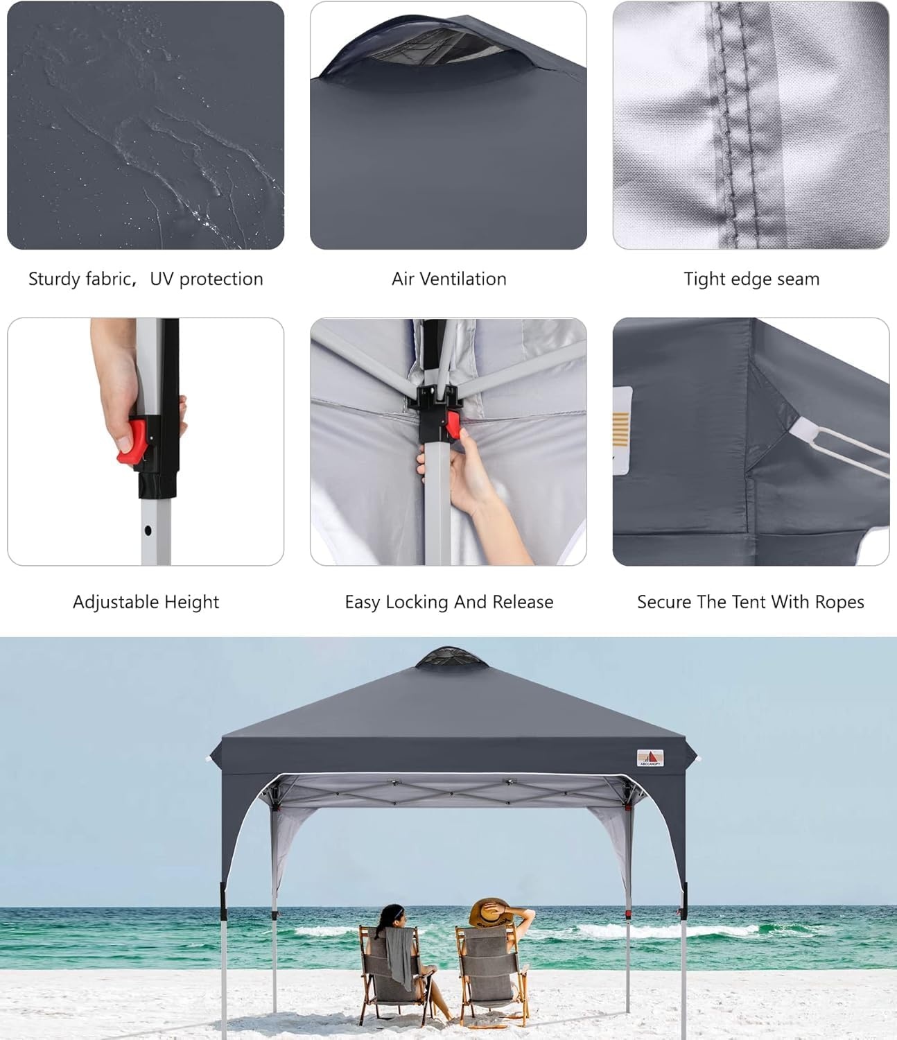 ABCCANOPY 3x3m Pop-Up Gazebo met Roltas en Gewichtszakken - Antracietgrijs