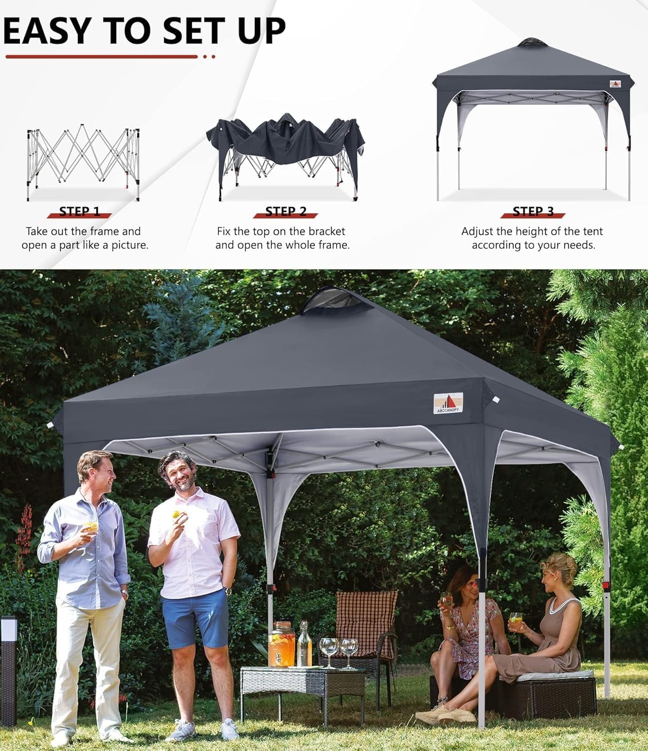 ABCCANOPY 3x3m Pop-Up Gazebo met Roltas en Gewichtszakken - Antracietgrijs