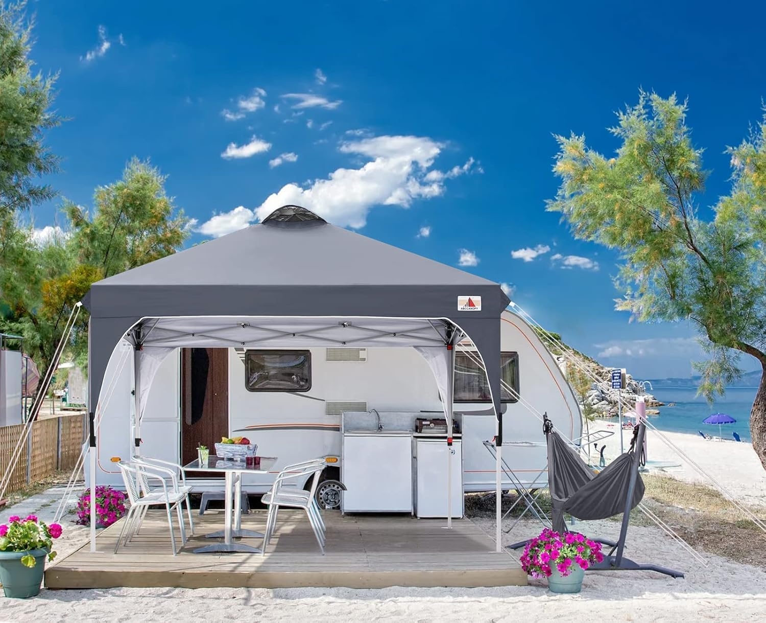 ABCCANOPY 3x3m Pop-Up Gazebo met Roltas en Gewichtszakken - Antracietgrijs