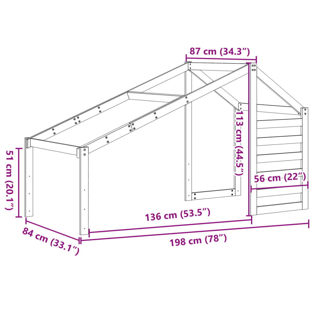 vidaXL Kinderbedhuisje 198x87x113 cm massief grenenhout