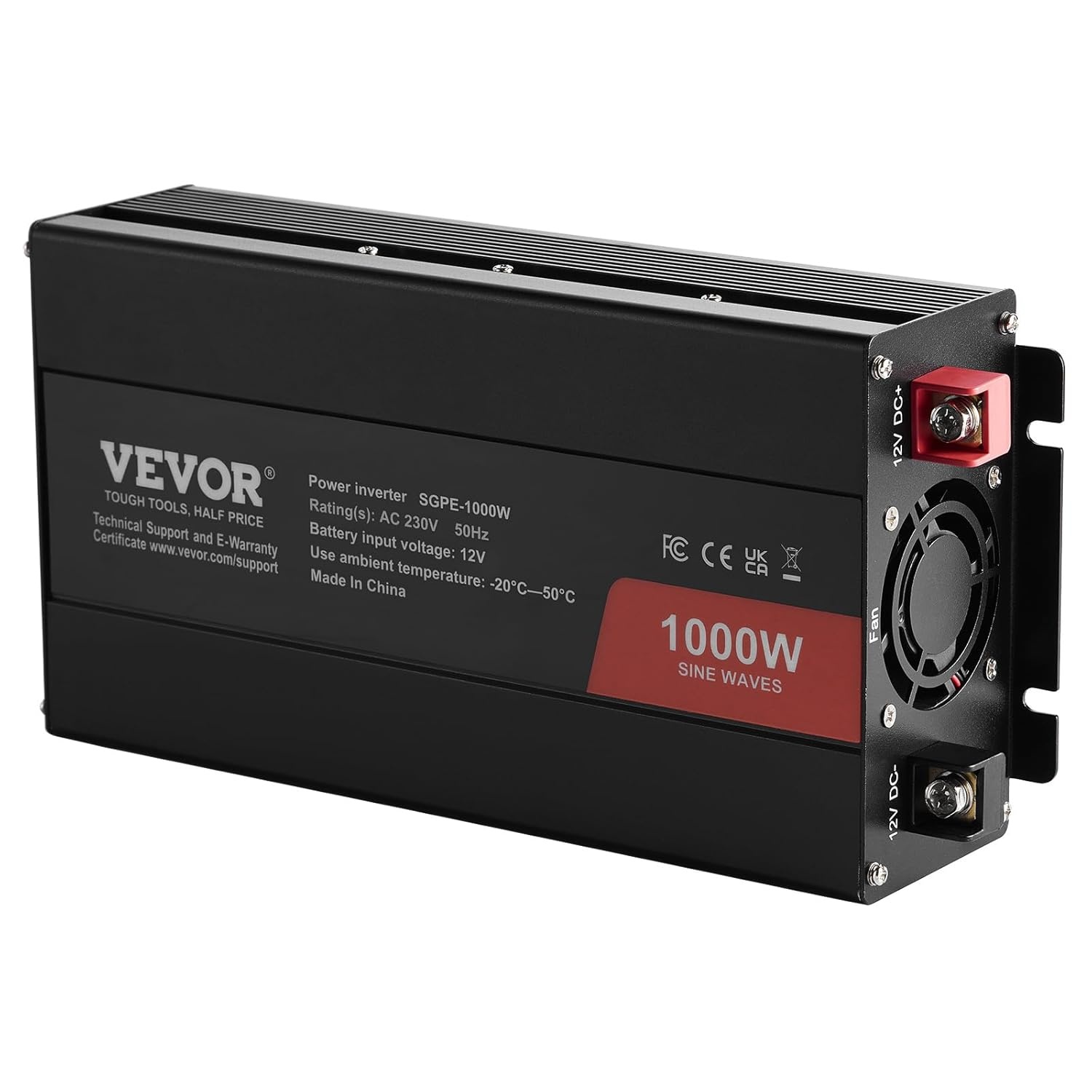 VEVOR Pure sinusgolf-vermogensomvormer, 1000 W DC 12 V naar AC 230 V afstandsbediening voor kleine huishoudelijke apparaten, smartphone, pc