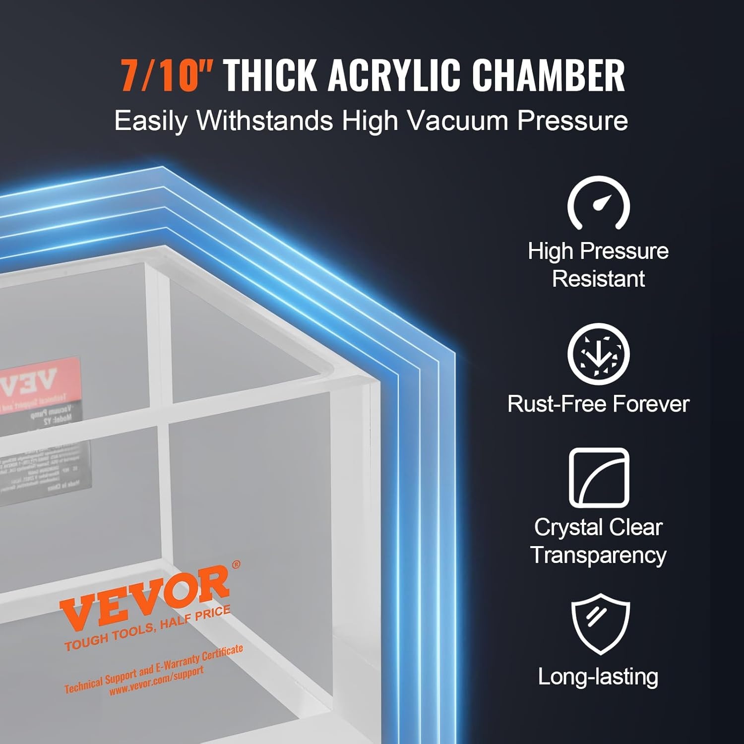 VEVOR Vacuümkamer 7,57 l, multifunctionele acryl vacuüm ontgassingskamer, transparante vacuümkamer voor het ontgassen van hars, ontgassing, ontgassing van gips, vacuümafzuiging acryl