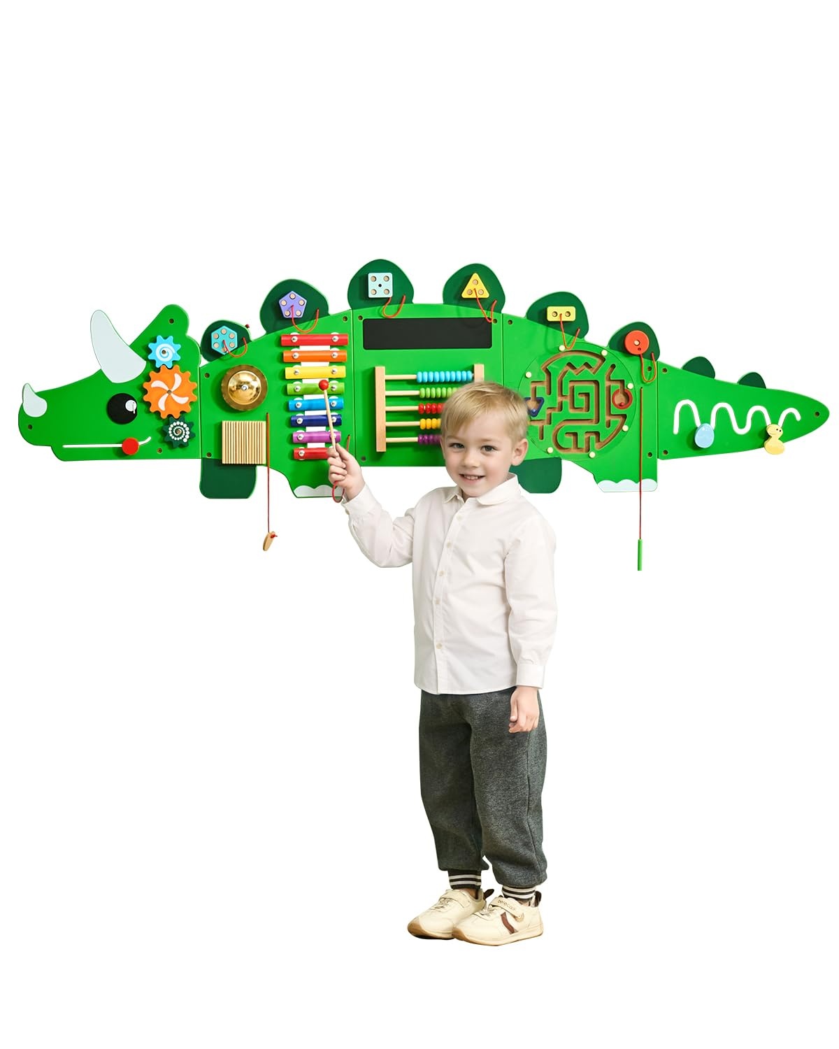 VEVOR Dinosaur Activity Wall Busy Board Panels, 11 Activities, Montessori Sensory Wall Toy for Kids 3-12 Years, Montessori Learning Activity Center, Ideal for Toddler Playroom Nursery Classroom