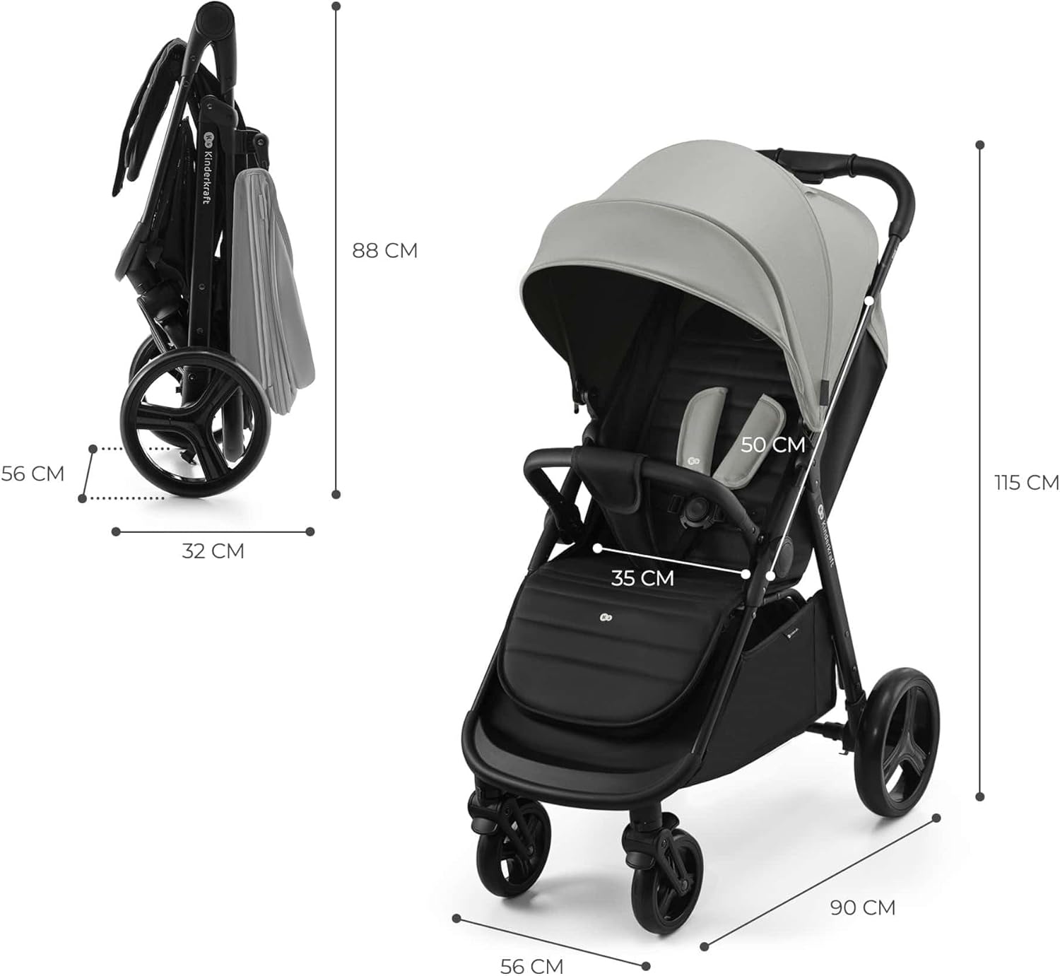 Kinderkraft RINE Buggy Grijs - Geschikt tot 22 kg - Inclusief bekerhouder