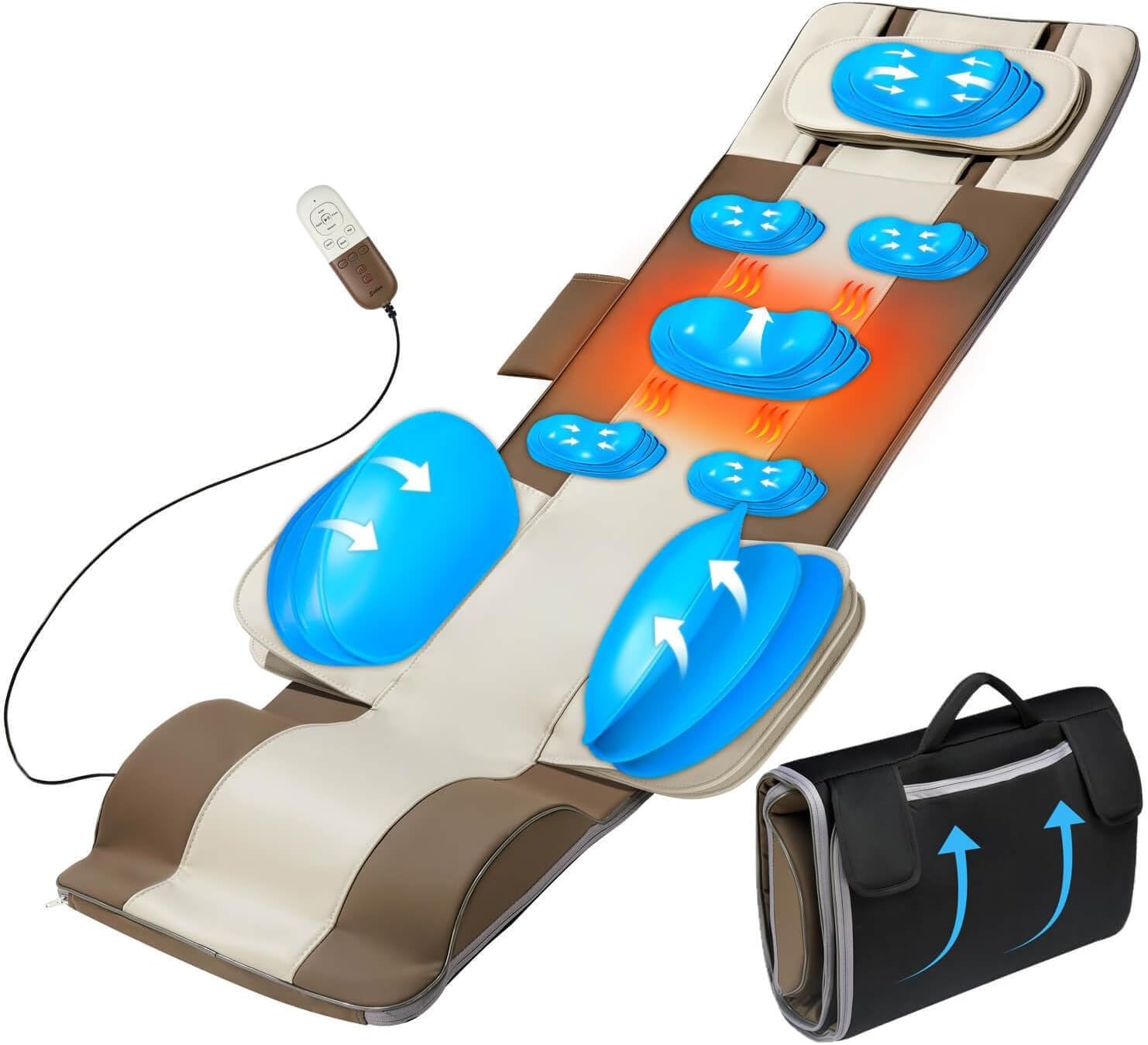 Massagemat voor het hele lichaam met 3D-stretching, lumbale tractie, rugverwarming, 4 massagemodi & 3 intensiteiten
