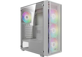 PC Behuizing ATX Mid Tower Wit | Gehard Glas | 4x ARGB Fans | 41% Korting