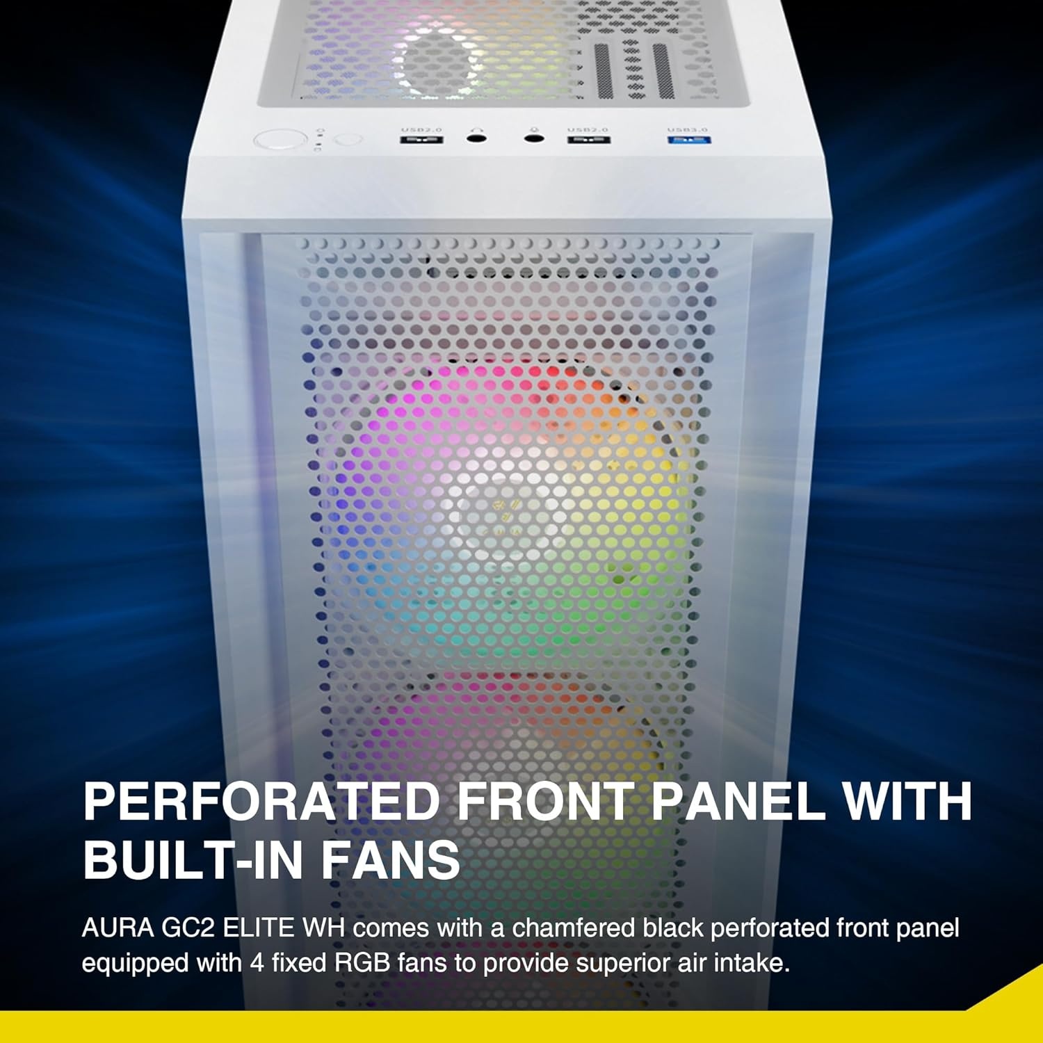 GAMDIAS AURA GC2 ELITE WH A PC Behuizing Mid Tower Wit met Gehard Glas en 4x 120mm ARGB Fans