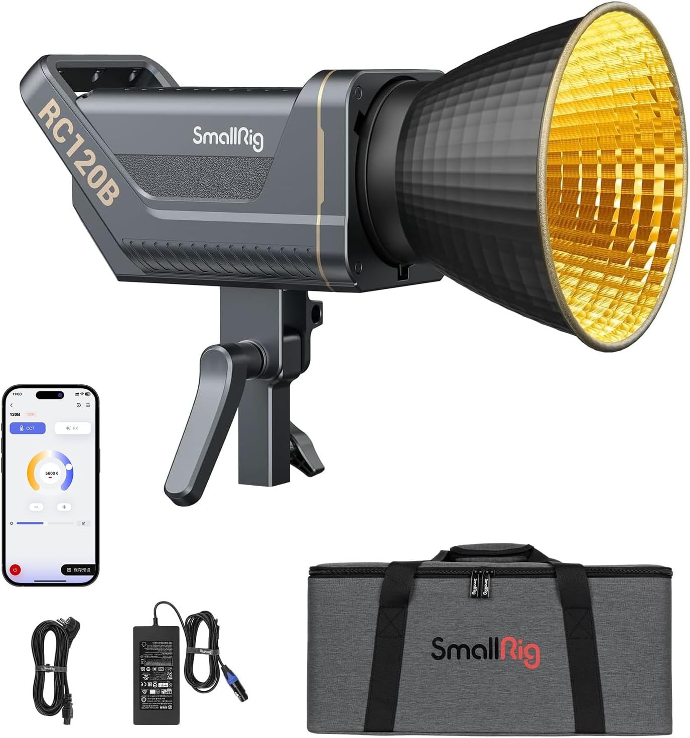 SMALLRIG RC120B 120W COB Bi-Color Video Light, 2700K-6500K 52800Lux Continuous Video Light met 9 Lichteffecten, CRI 95+ Bowens Montage Lamp met 2 Voedings Methoden SmallGoGo App Bediening - 3615